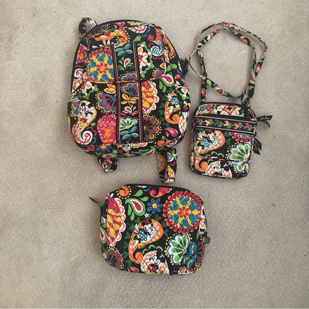 disney vera bradley mickey minnie mouse black paisley backpack crossbody purse